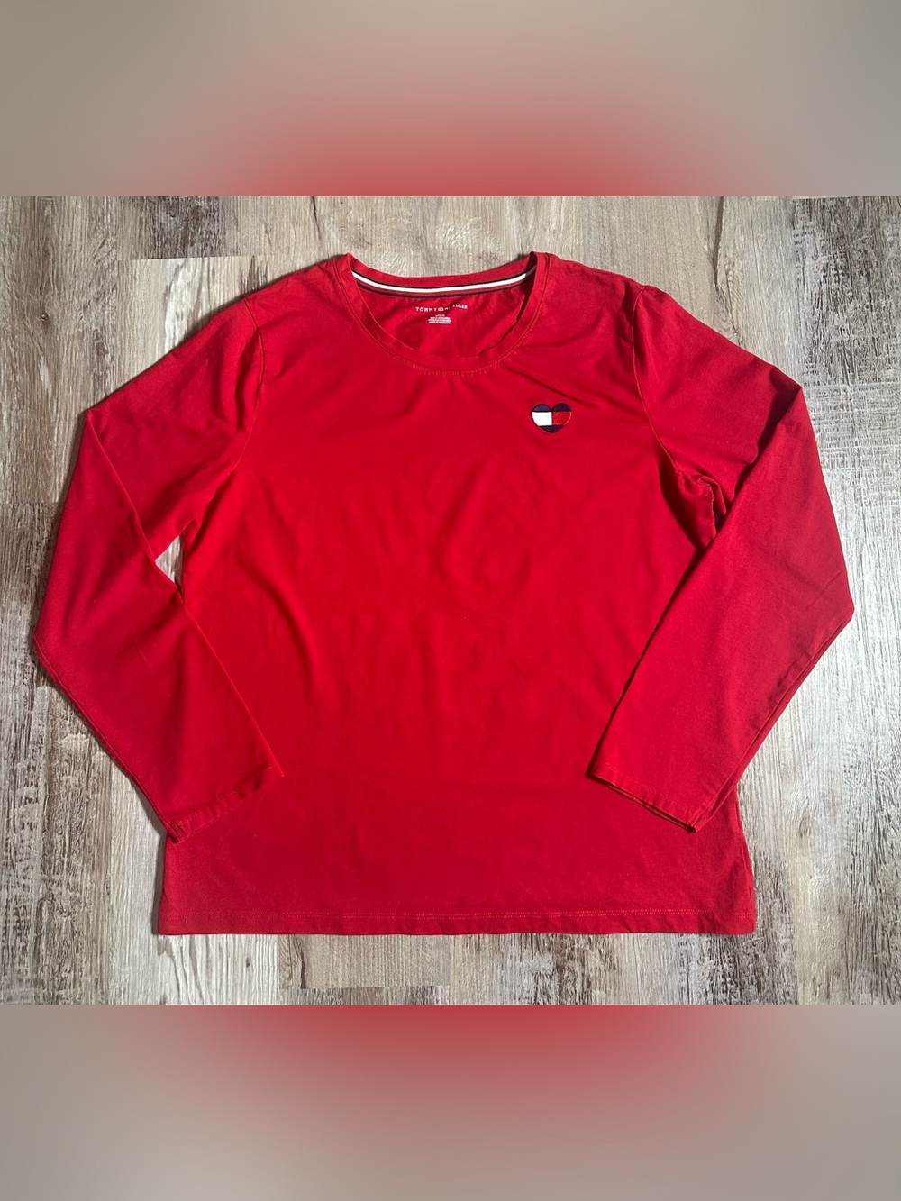 ⭐️5/25⭐️Tommy Hilfiger Red Long-Sleeve Crew with Signature Heart Patch